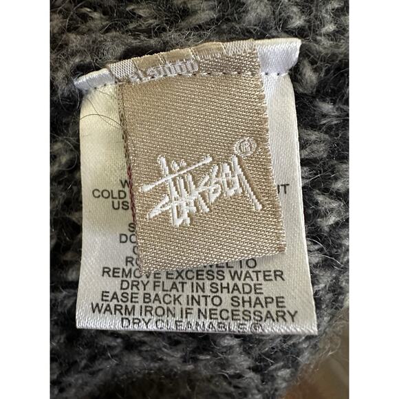 Stussy Wool Blend Cardigan Women's Small Open Wrap Collared Gray Black Ombre - Picture 8 of 9